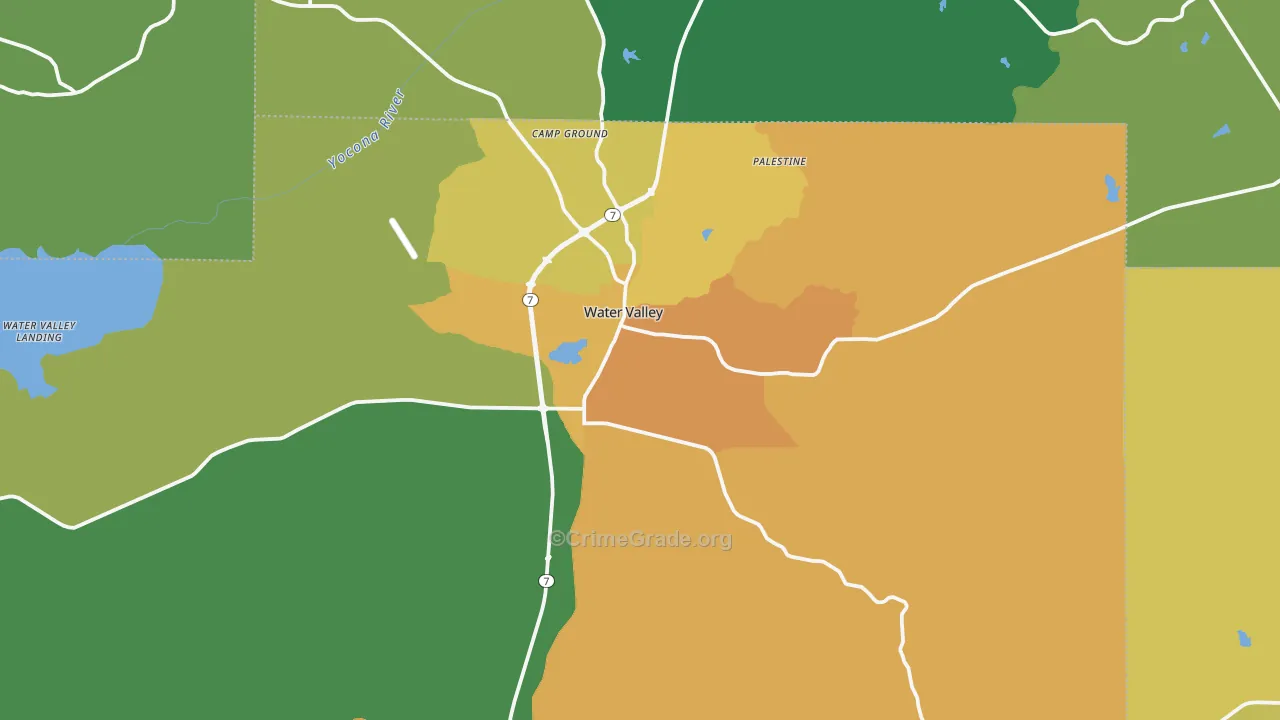 Water Valley, MS Map of Murder Rates