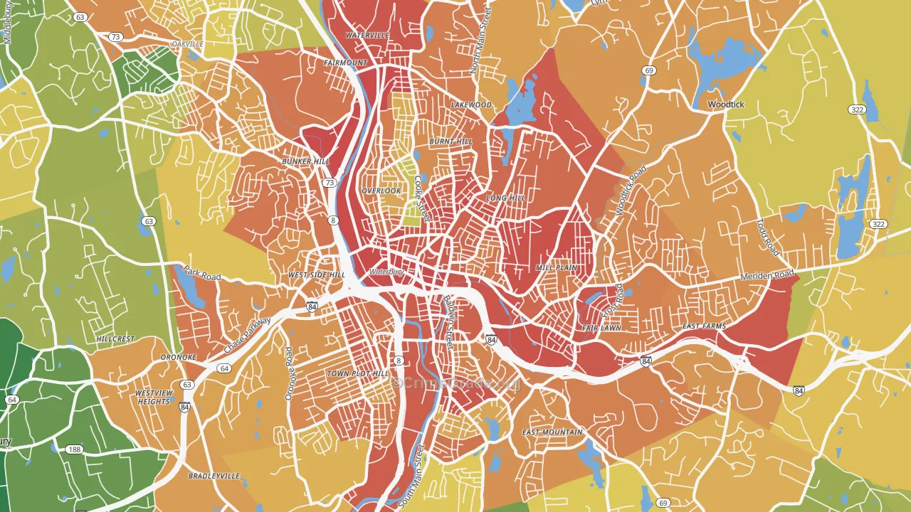 Waterbury, CT Map of Murder Rates