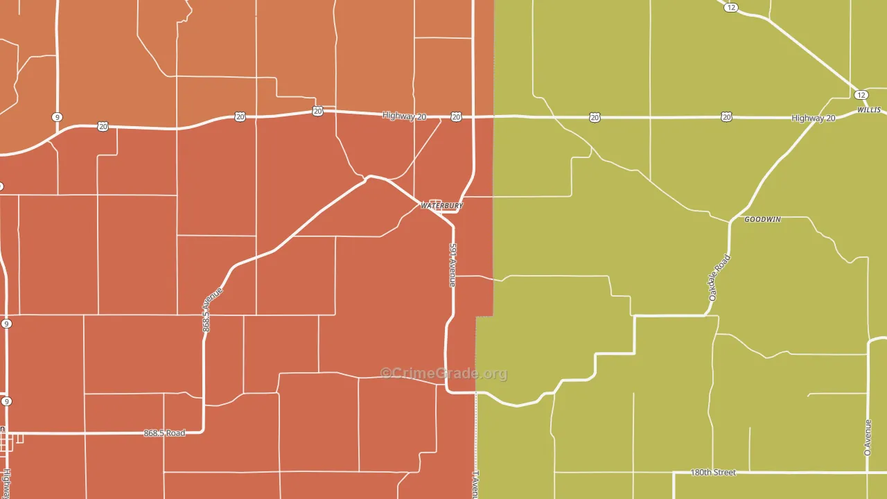 Waterbury, NE Map of Murder Rates
