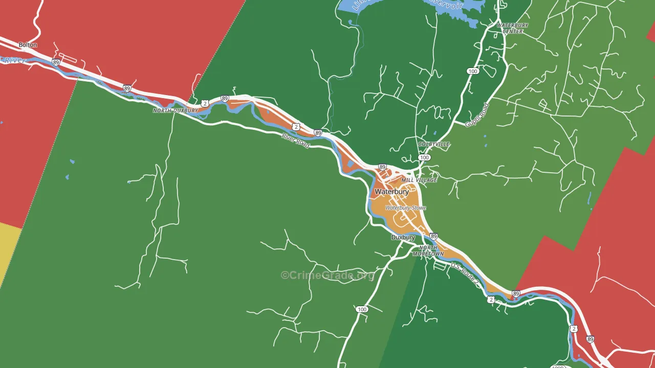 Waterbury, VT Map of Murder Rates
