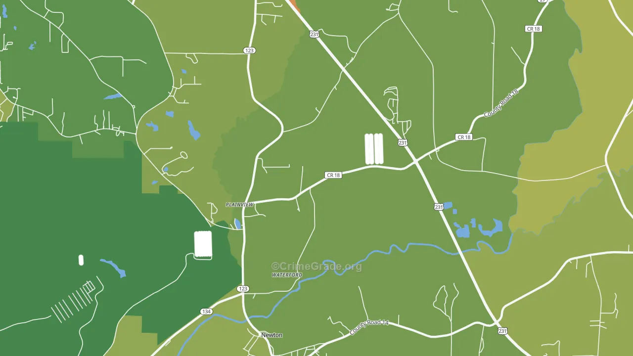 Waterford, AL Map of Murder Rates