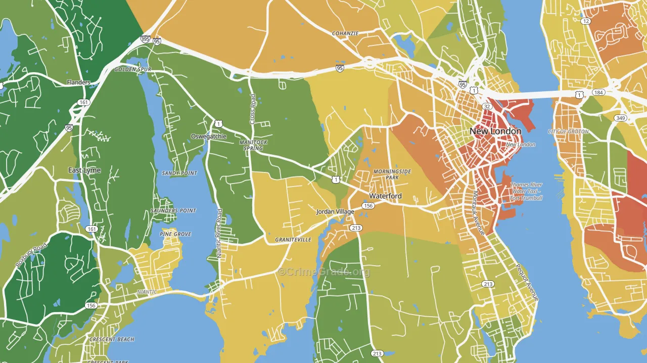 Waterford, CT Map of Murder Rates