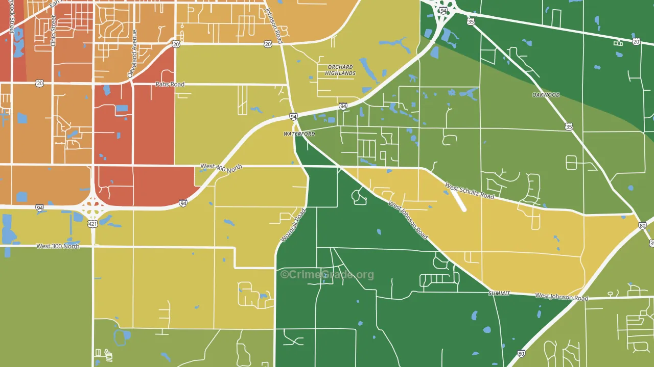 Waterford, IN Map of Murder Rates