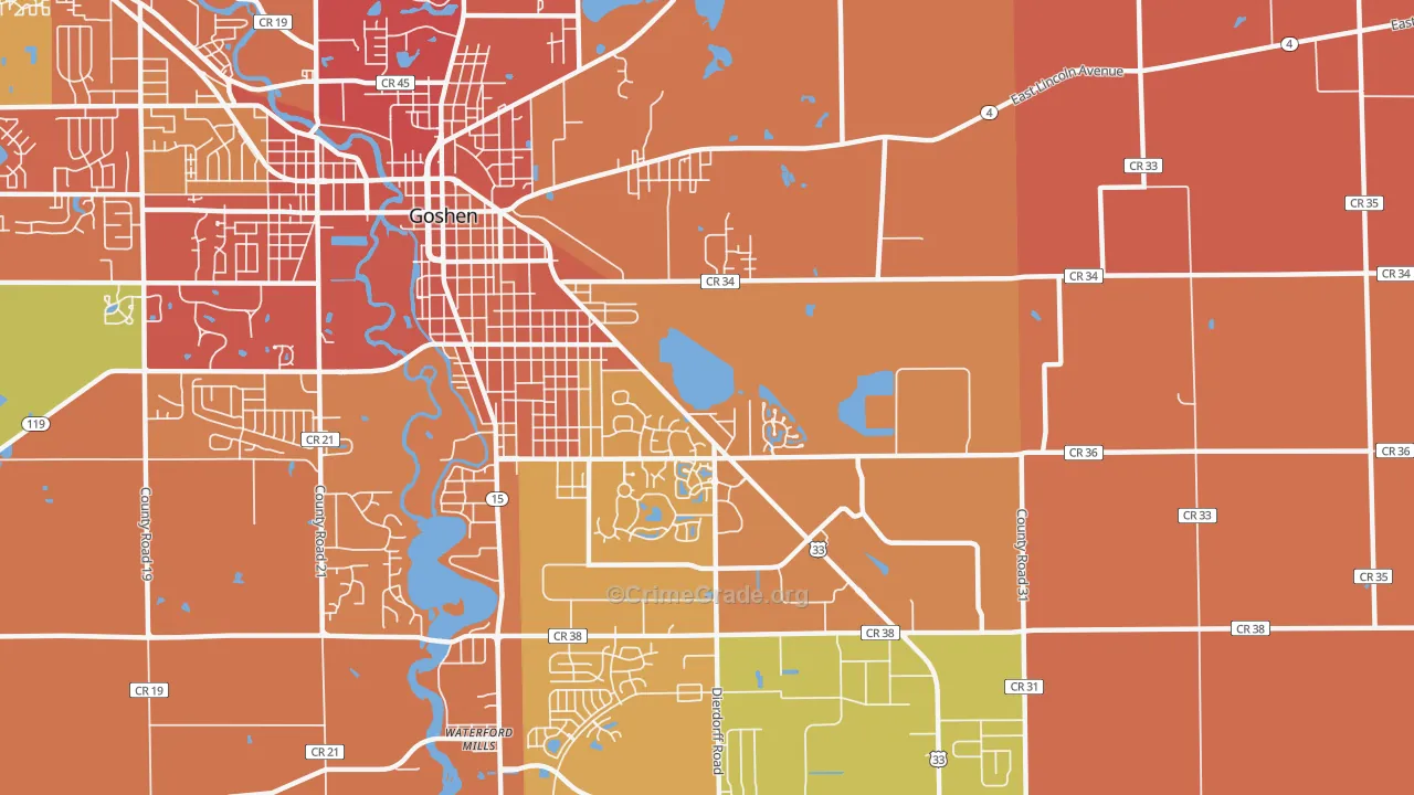 Waterford Mills, IN Map of Murder Rates
