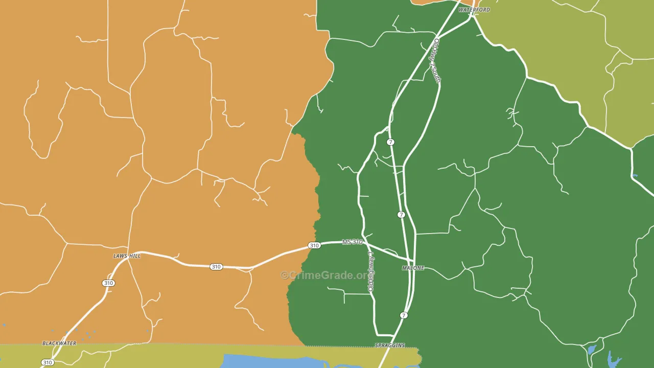 Waterford, MS Map of Murder Rates