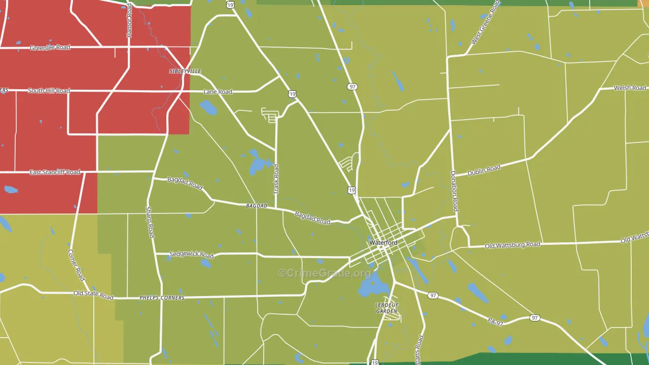 Waterford, PA Map of Murder Rates