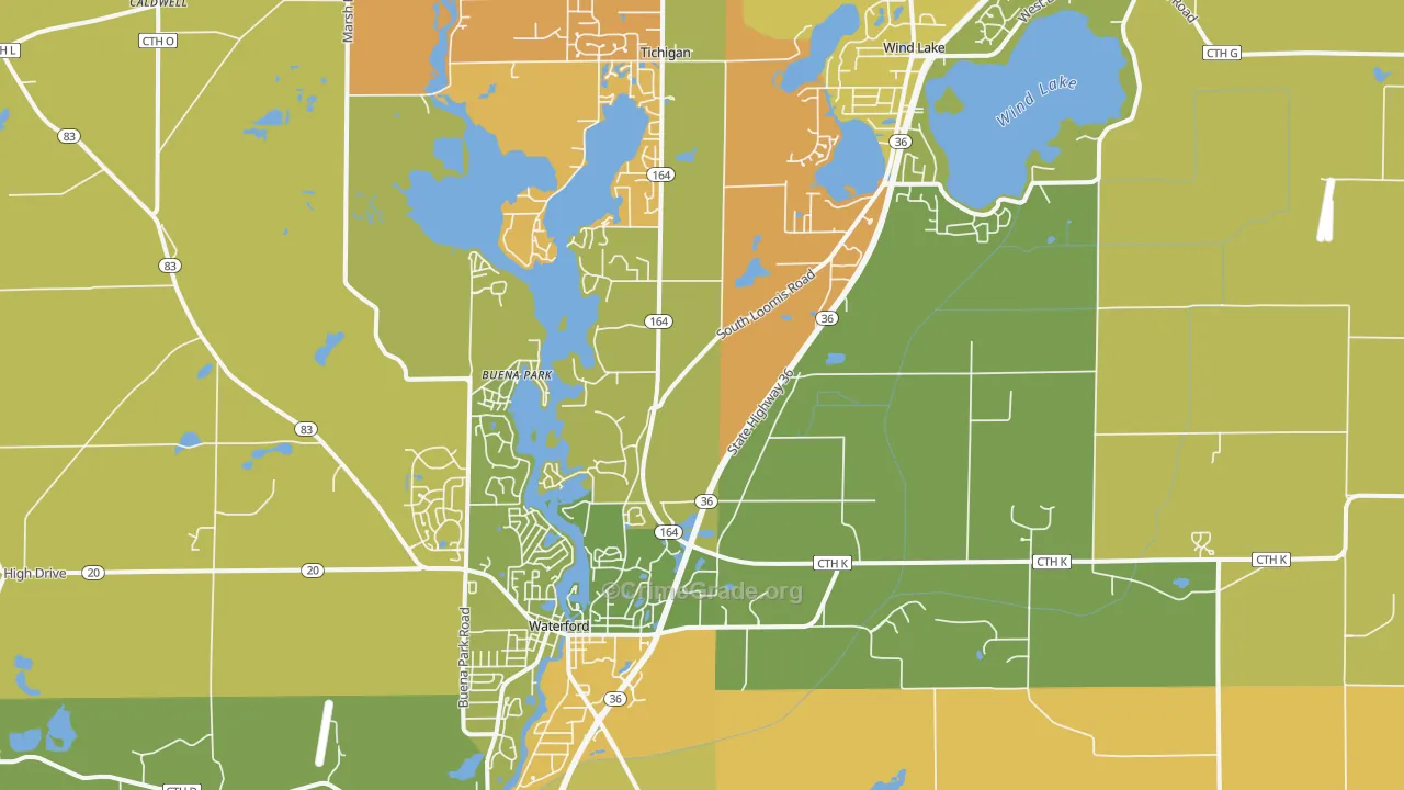 Waterford, WI Map of Murder Rates