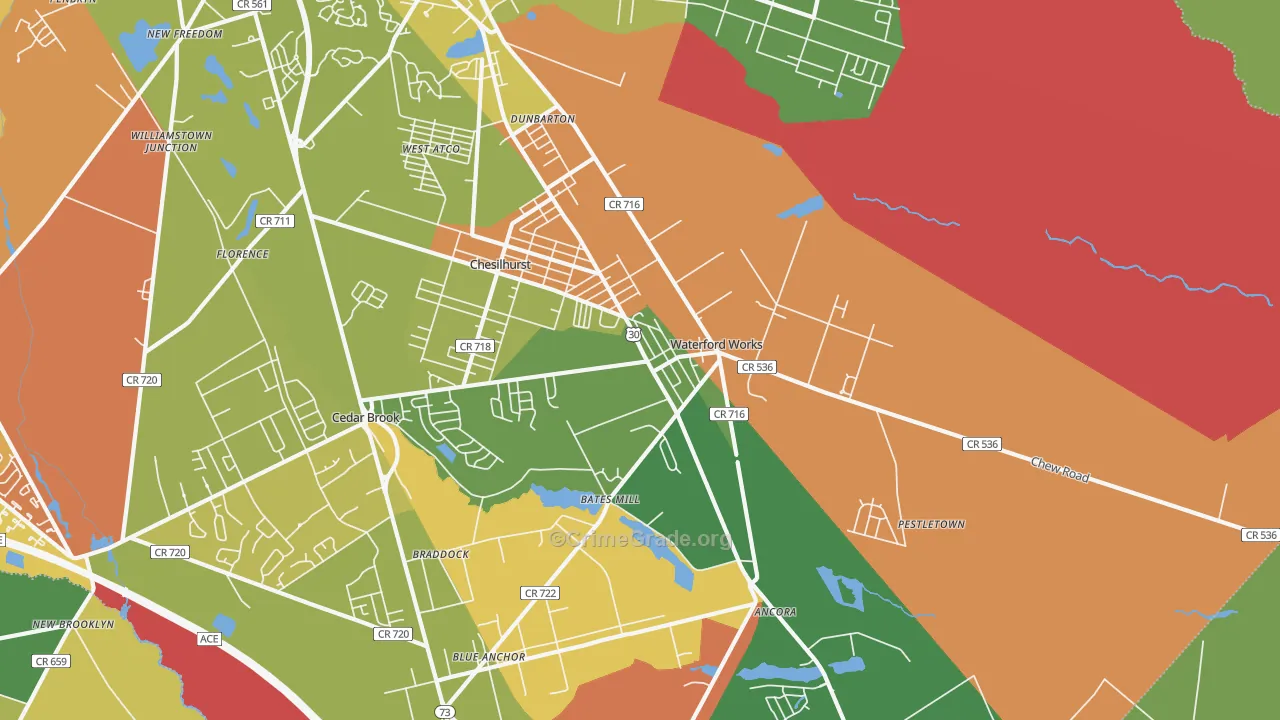 Waterford Works, NJ Map of Murder Rates
