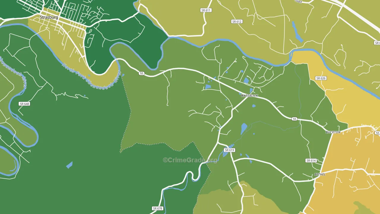 Waterlick, VA Map of Murder Rates