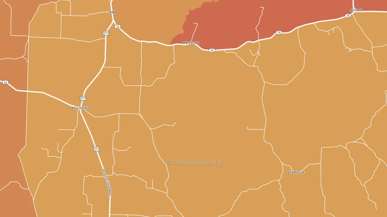 Waterloo, AR Map of Murder Rates