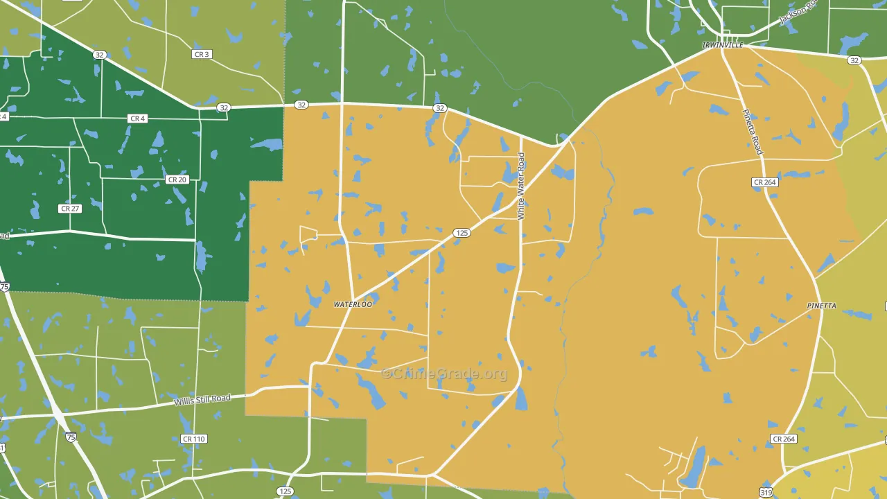 Waterloo, GA Map of Murder Rates