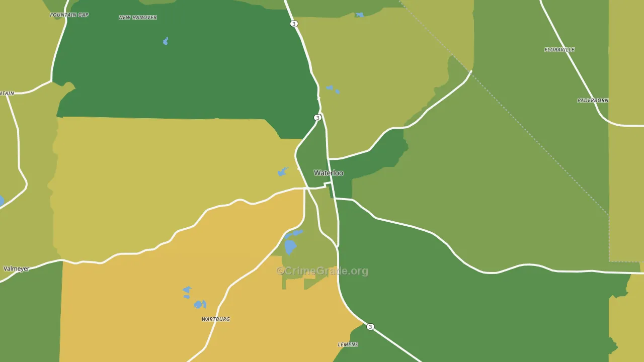 Waterloo, IL Map of Murder Rates