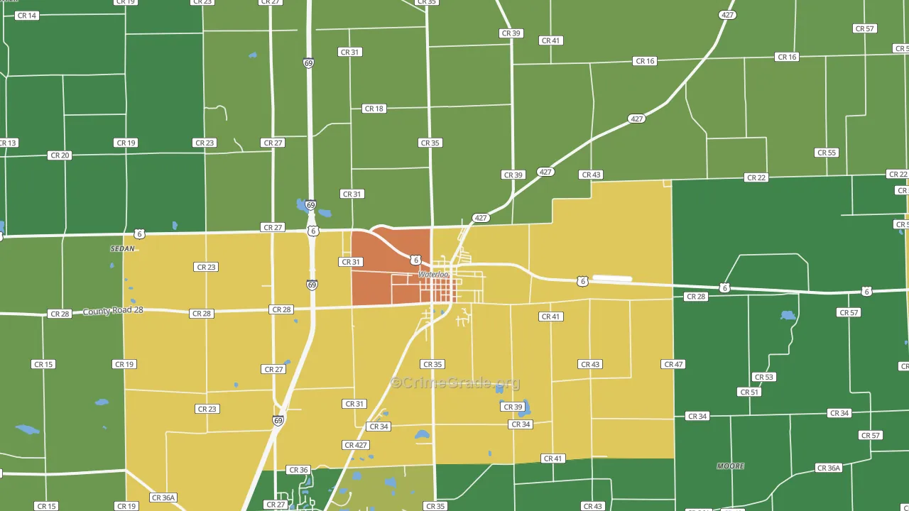 Waterloo, IN Map of Murder Rates