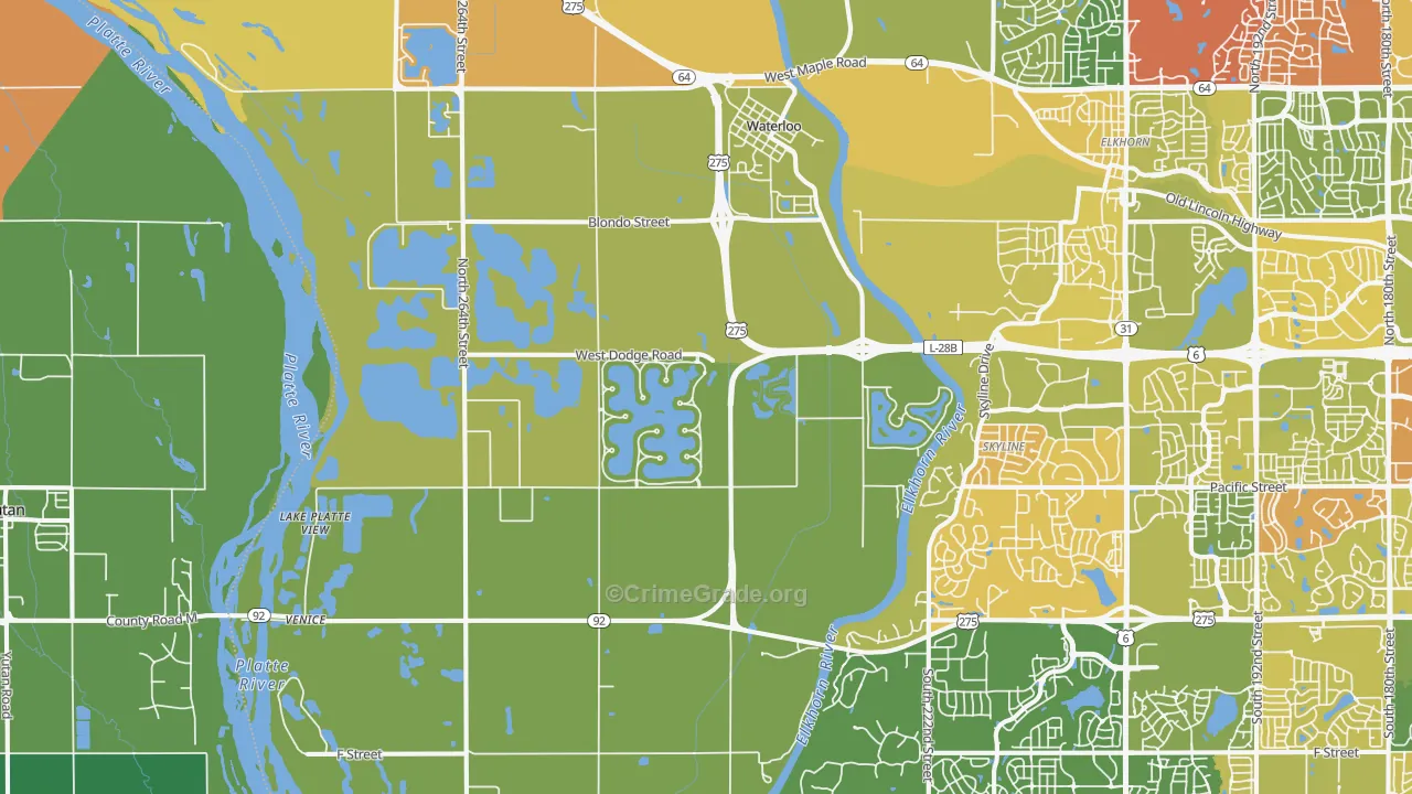 Waterloo, NE Map of Murder Rates