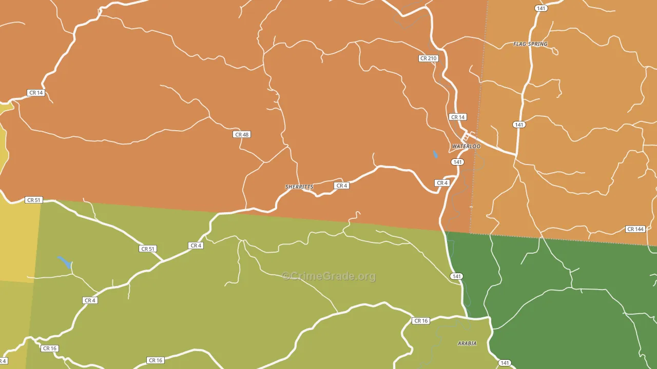 Waterloo, OH Map of Murder Rates
