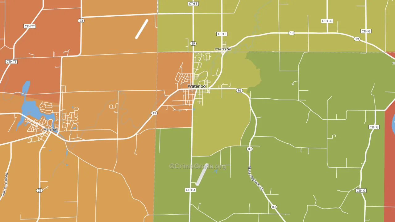 Waterloo, WI Map of Murder Rates