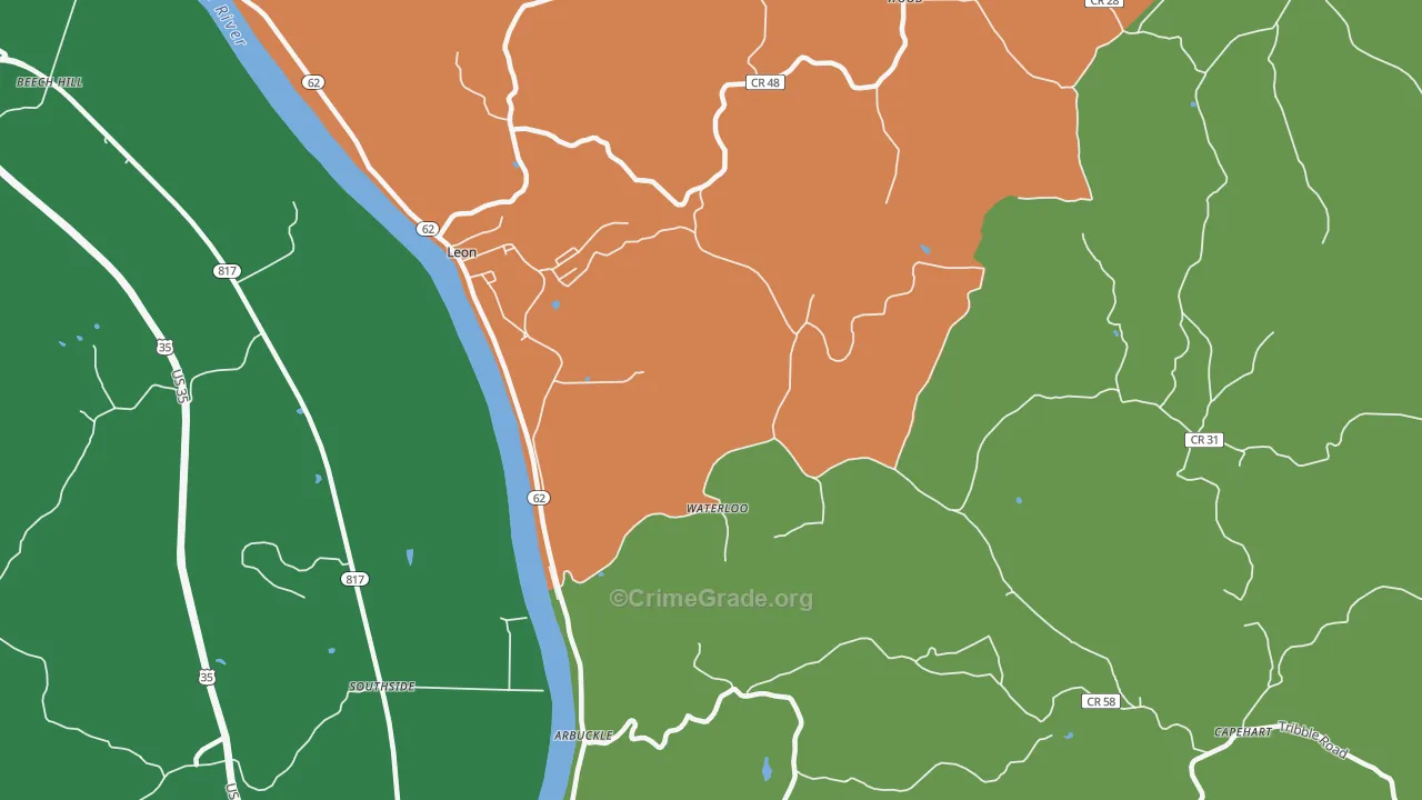 Waterloo, WV Map of Murder Rates