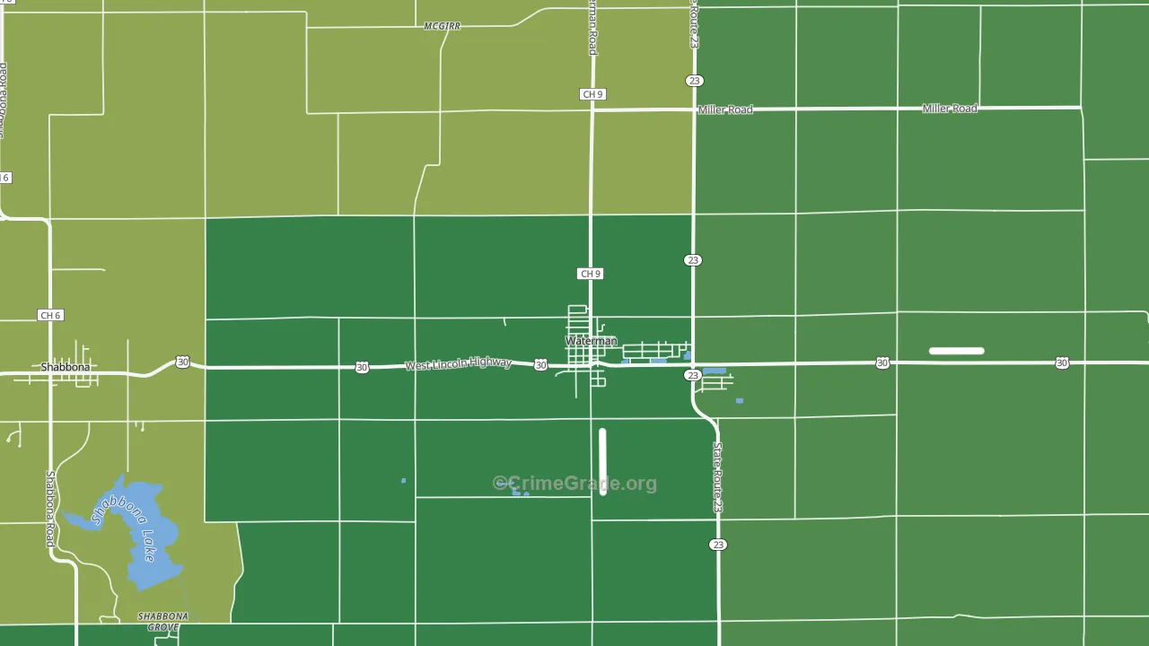 Waterman, IL Map of Murder Rates