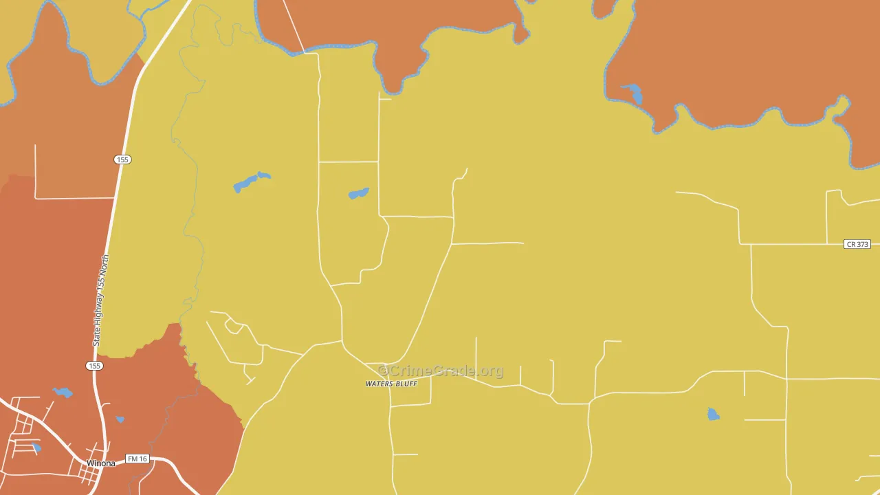 Waters Bluff, TX Map of Murder Rates