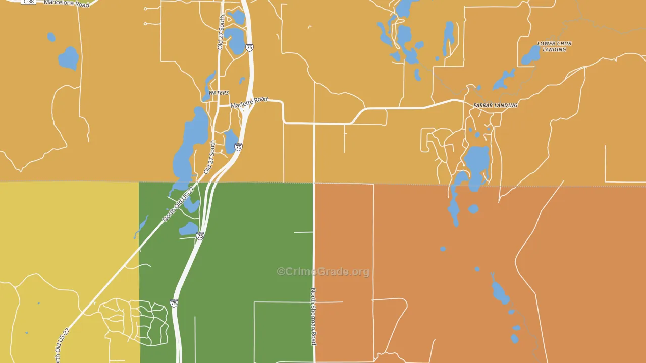 Waters, MI Map of Murder Rates