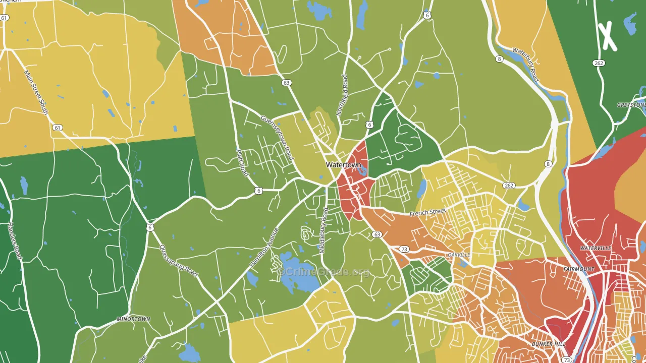 Watertown, CT Map of Murder Rates
