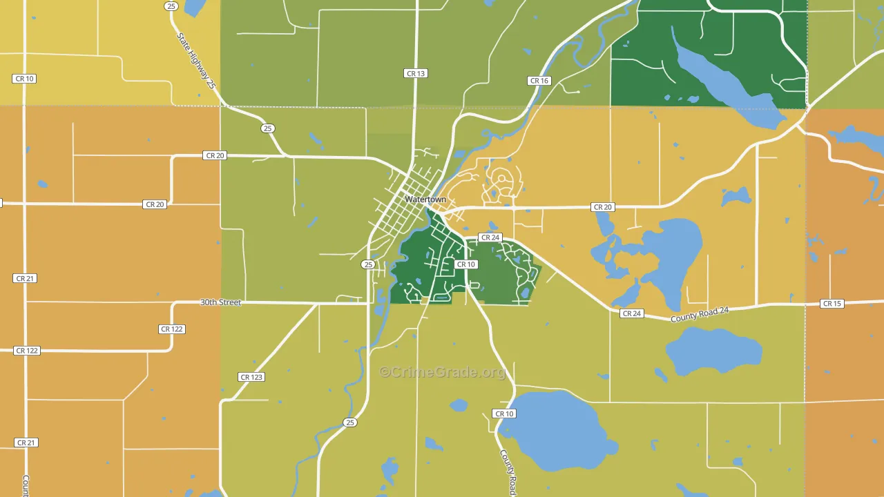 Watertown, MN Map of Murder Rates