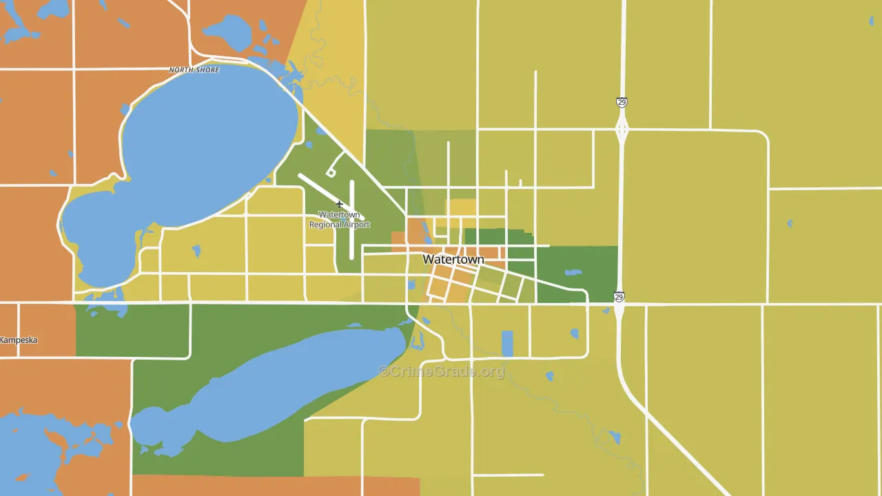 Watertown, SD Map of Murder Rates