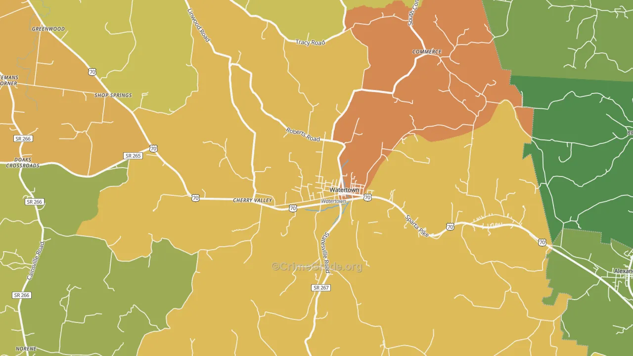 Watertown, TN Map of Murder Rates