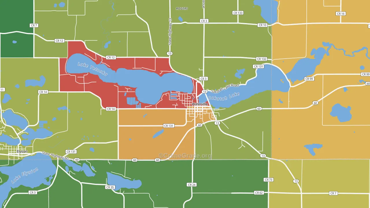 Waterville, MN Map of Murder Rates
