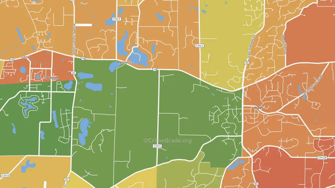 Waterville, WI Map of Murder Rates