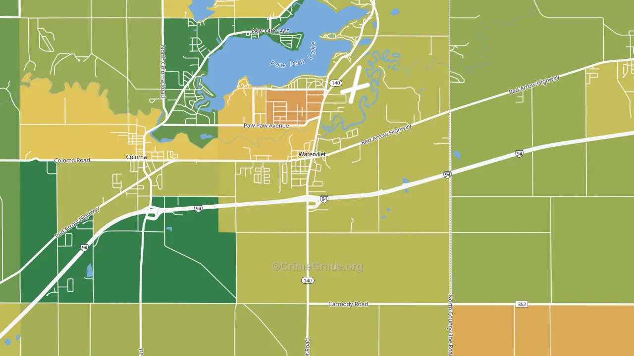 Watervliet, MI Map of Murder Rates