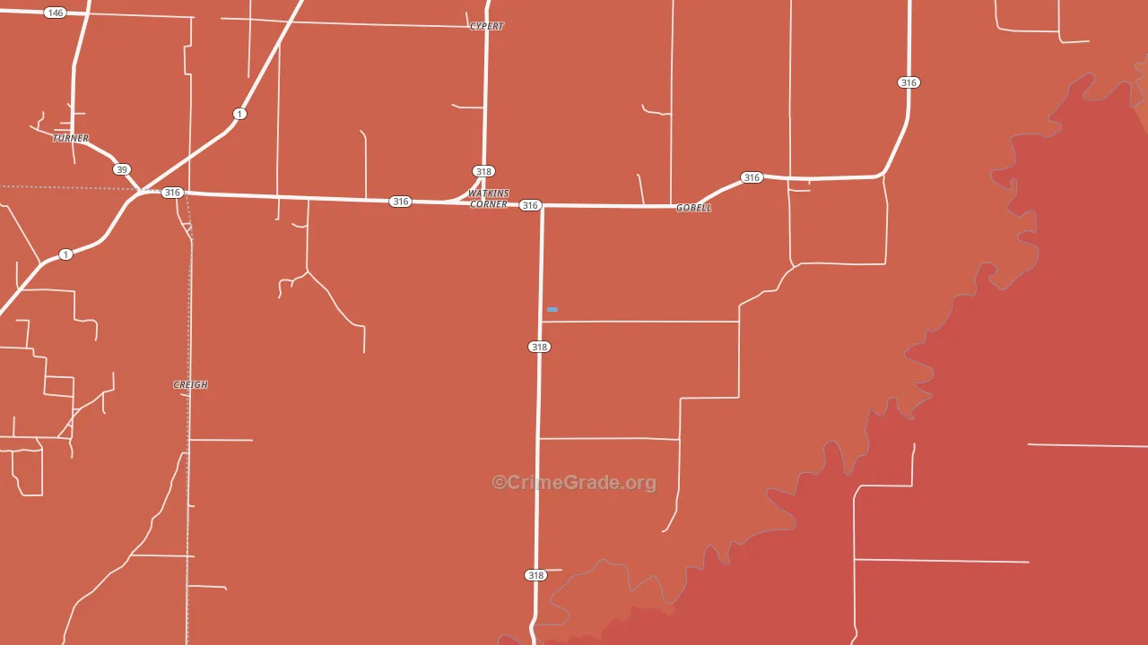Watkins Corner, AR Map of Murder Rates