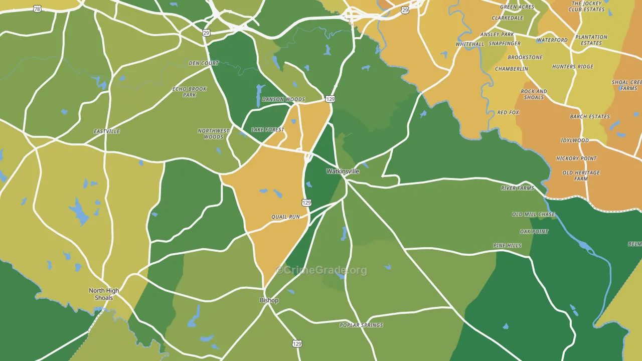 Watkinsville, GA Map of Murder Rates