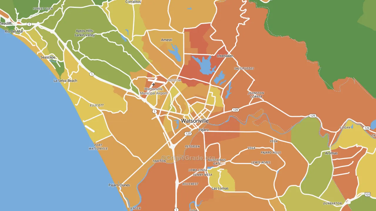 Watsonville, CA Map of Murder Rates