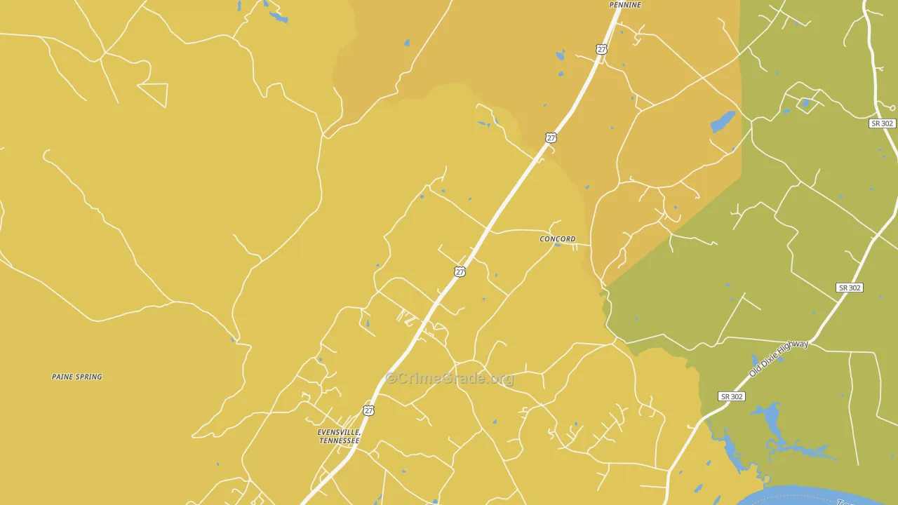 Watts Bar Dam, TN Map of Murder Rates