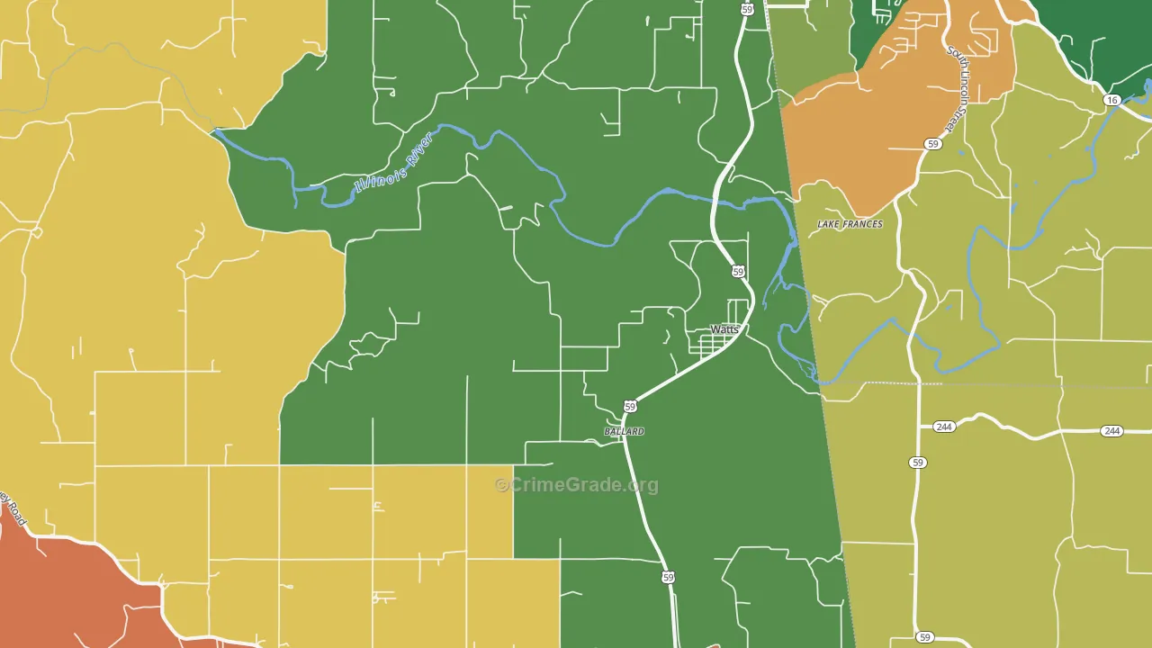 Watts, OK Map of Murder Rates