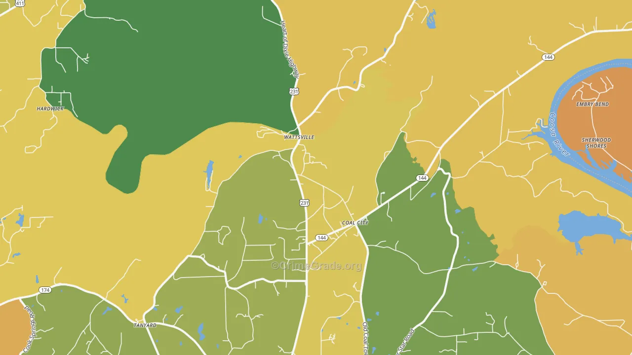 Wattsville, AL Map of Murder Rates