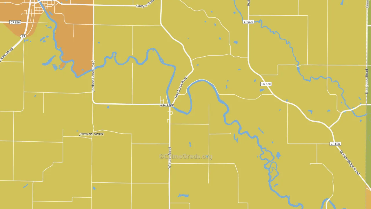 Waubeek, IA Map of Murder Rates