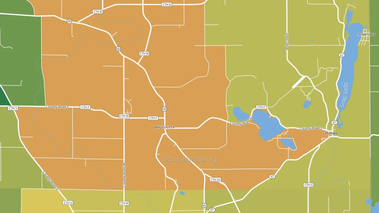 Waucousta, WI Map of Murder Rates