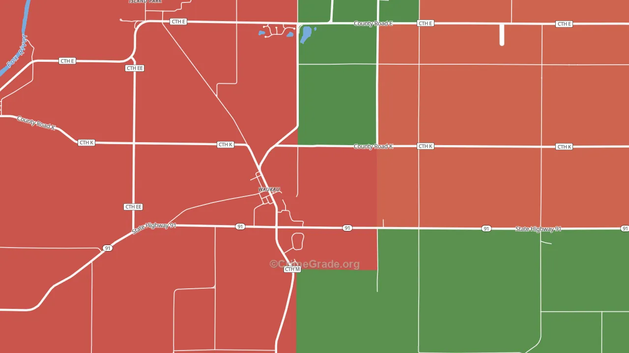 Waukau, WI Map of Murder Rates