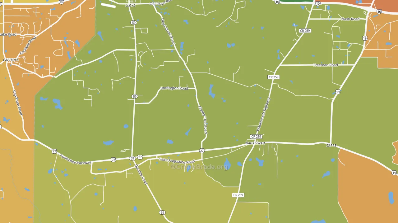 Waukeenah, FL Map of Murder Rates