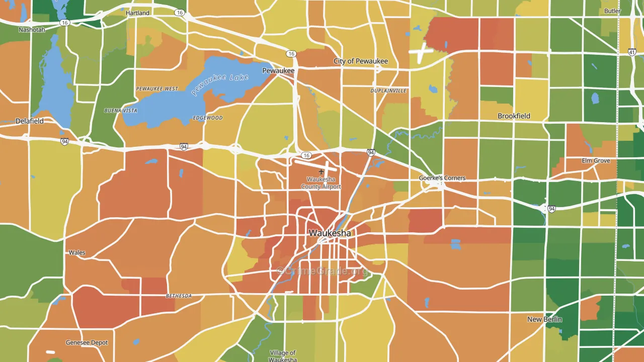 Waukesha County, WI Map of Murder Rates