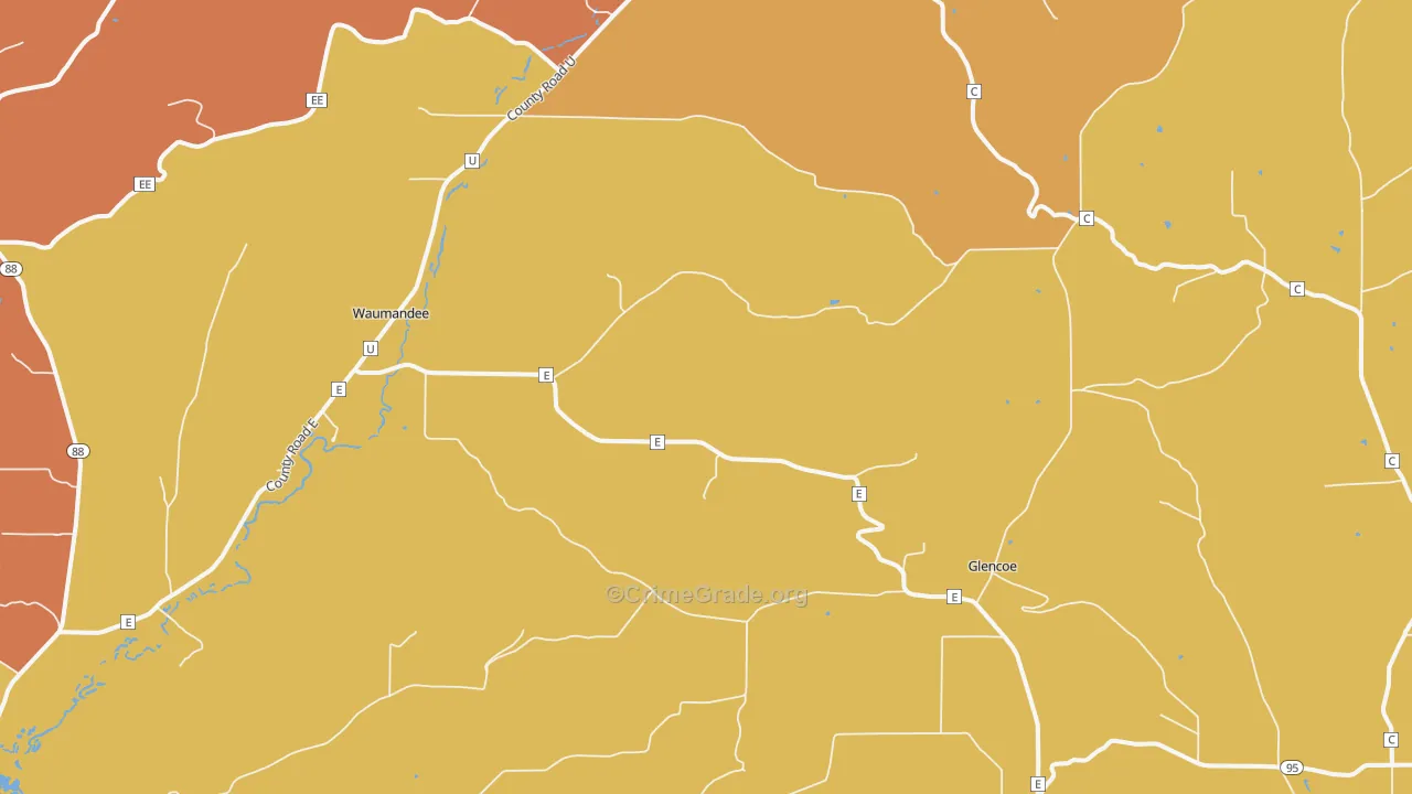 Waumandee, WI Map of Murder Rates