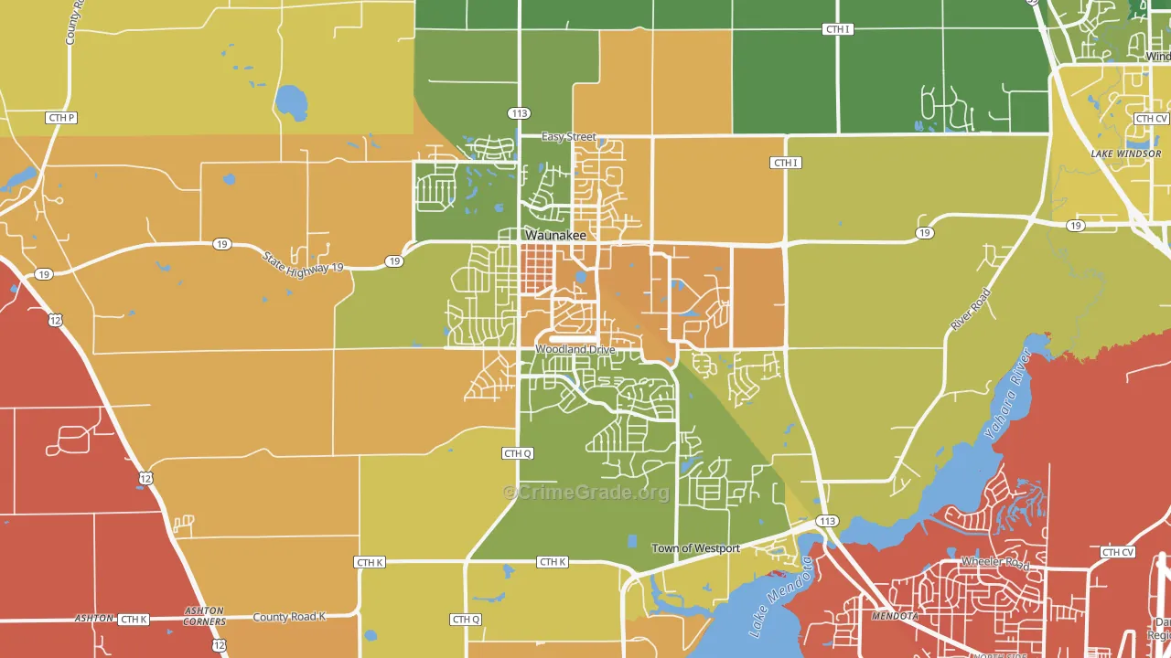 Waunakee, WI Map of Murder Rates