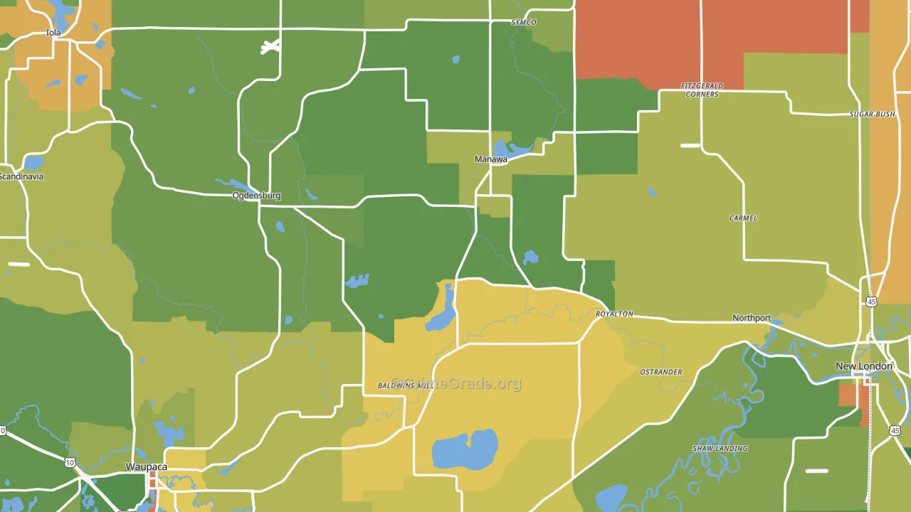 Waupaca County, WI Map of Murder Rates