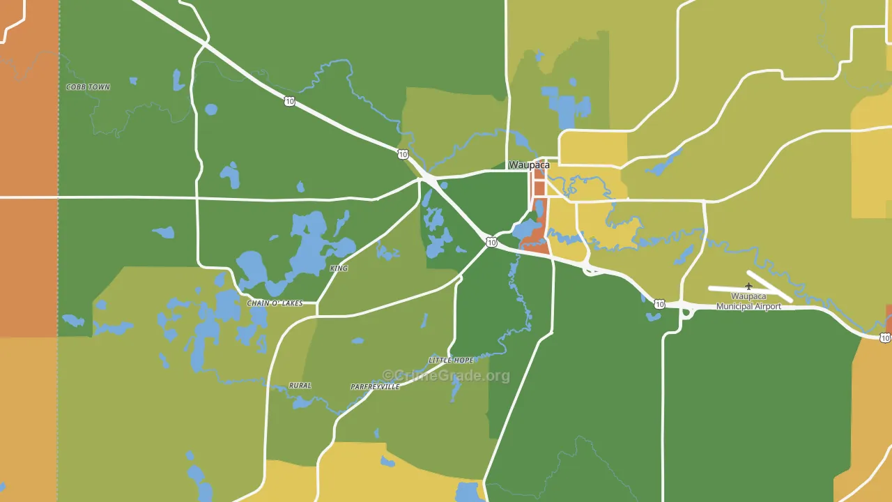Waupaca, WI Map of Murder Rates