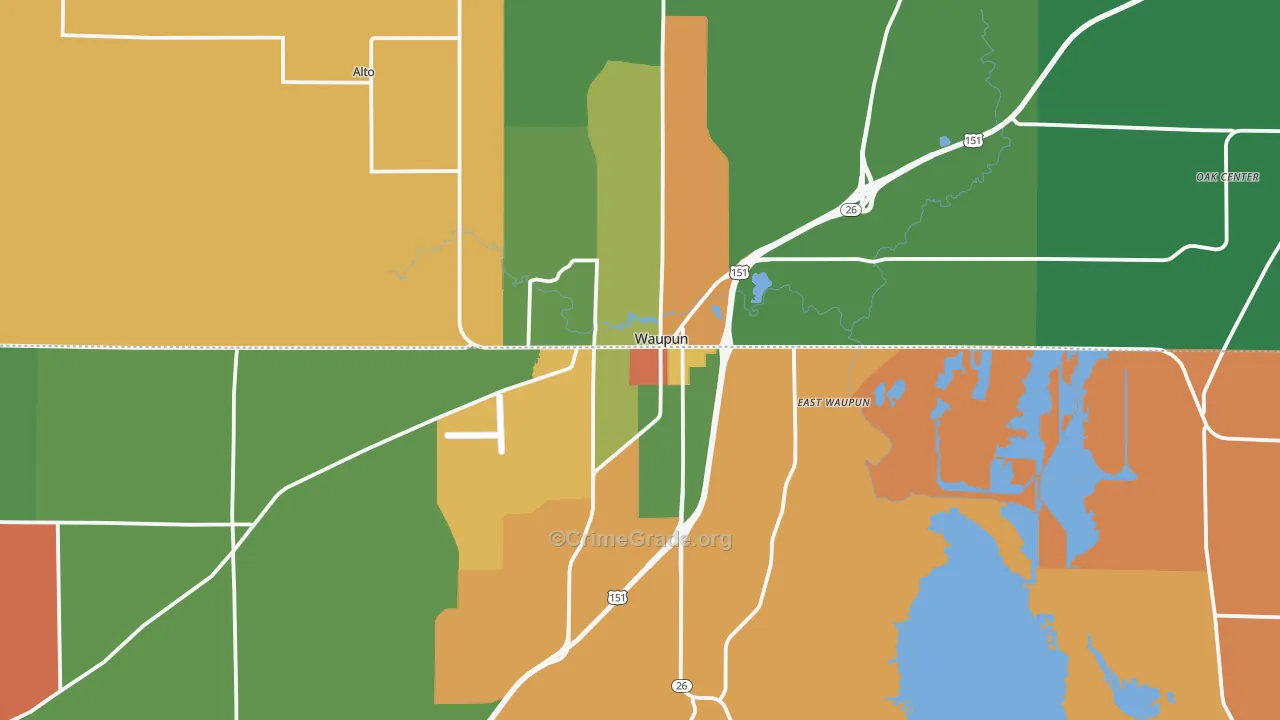 Waupun, WI Map of Murder Rates