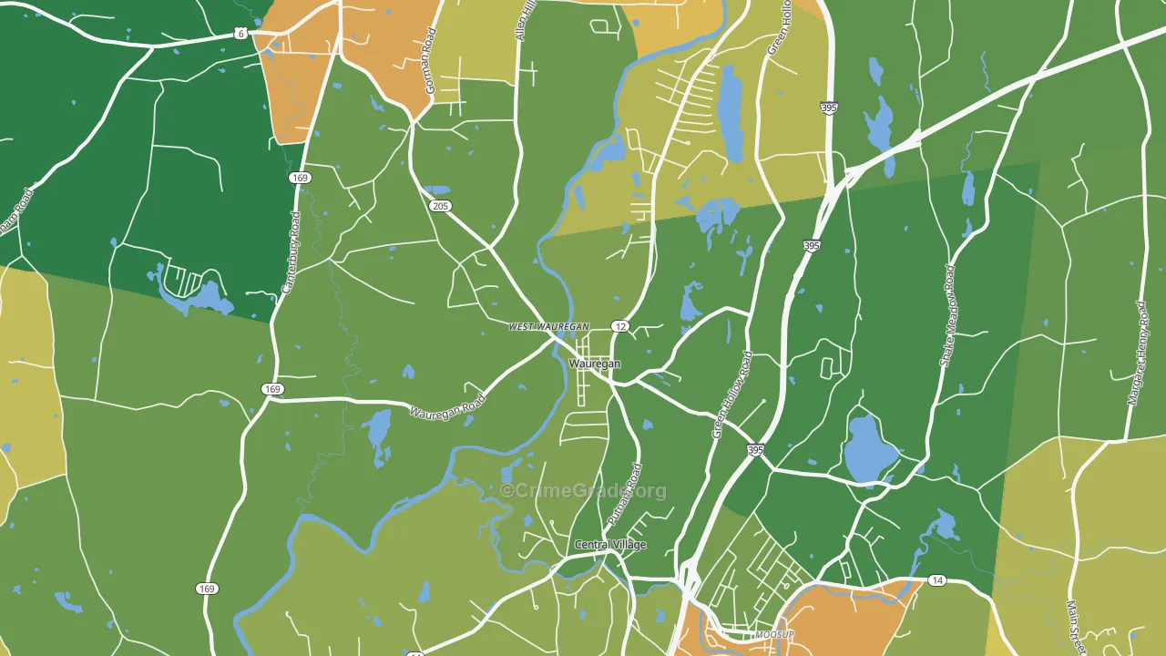 Wauregan, CT Map of Murder Rates