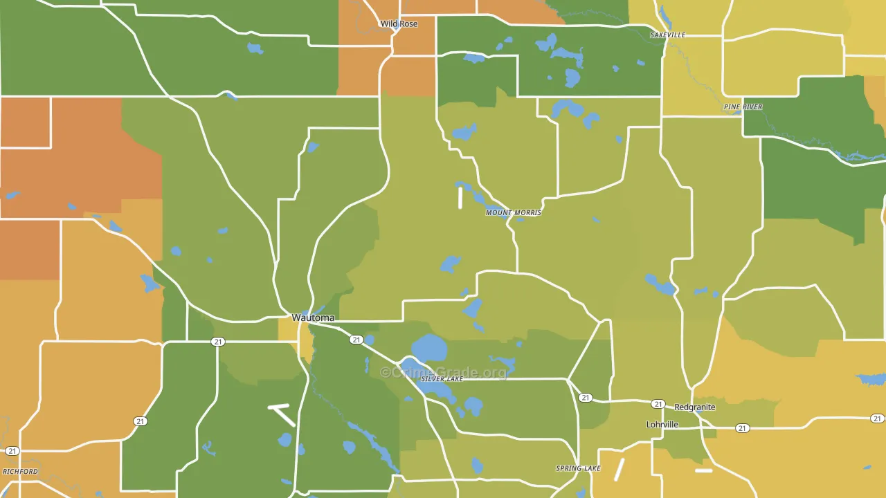 Waushara County, WI Map of Murder Rates