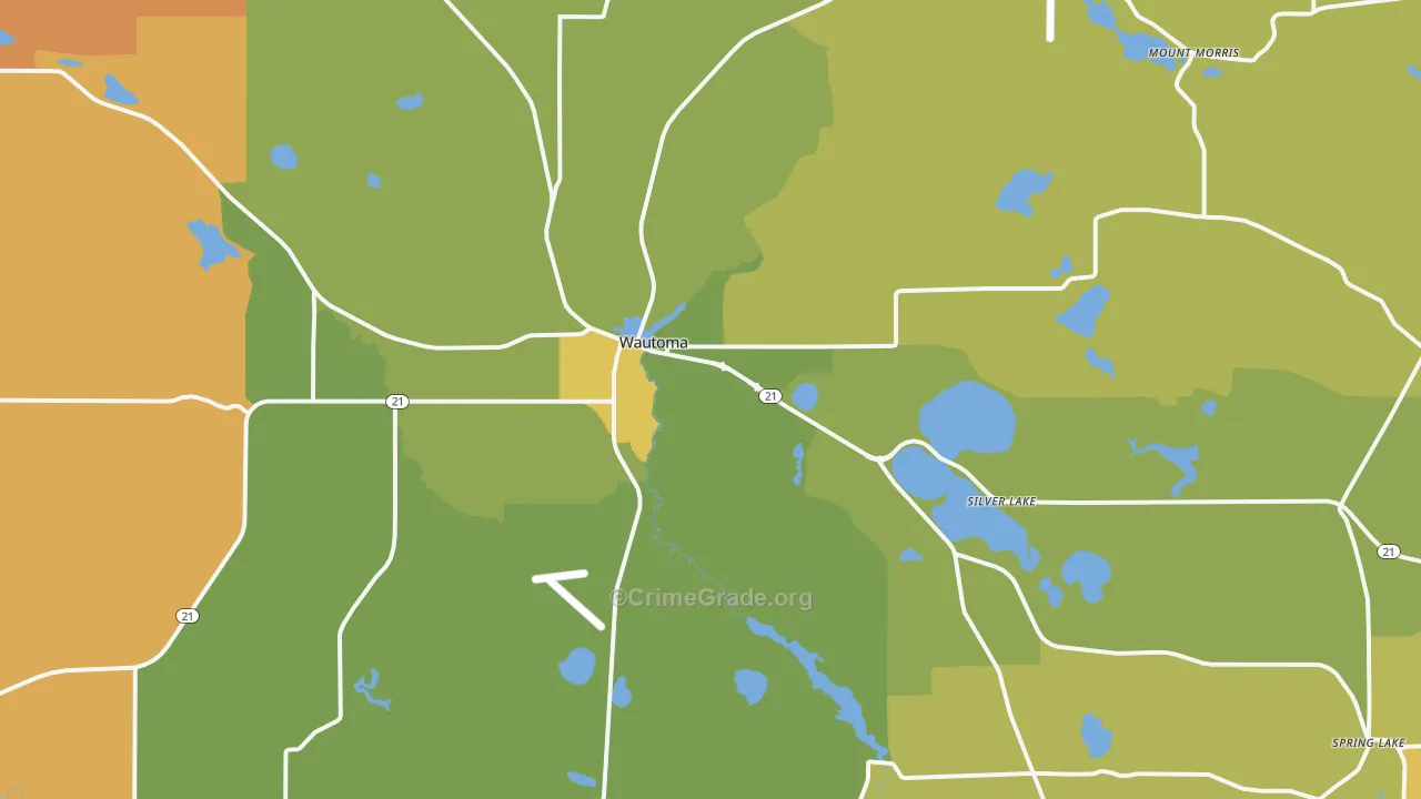 Wautoma, WI Map of Murder Rates